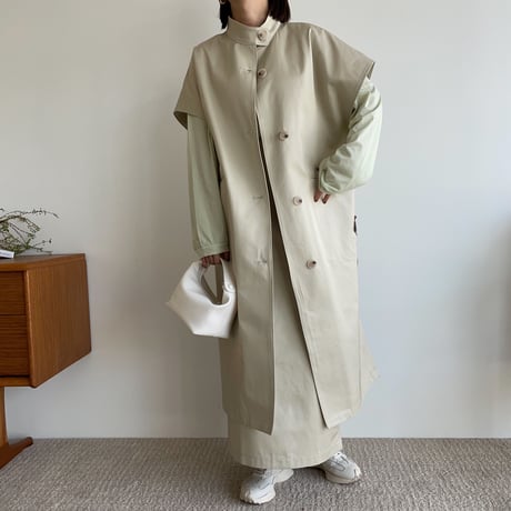 【nokcha original】twill slit long vest/ivory_no0204