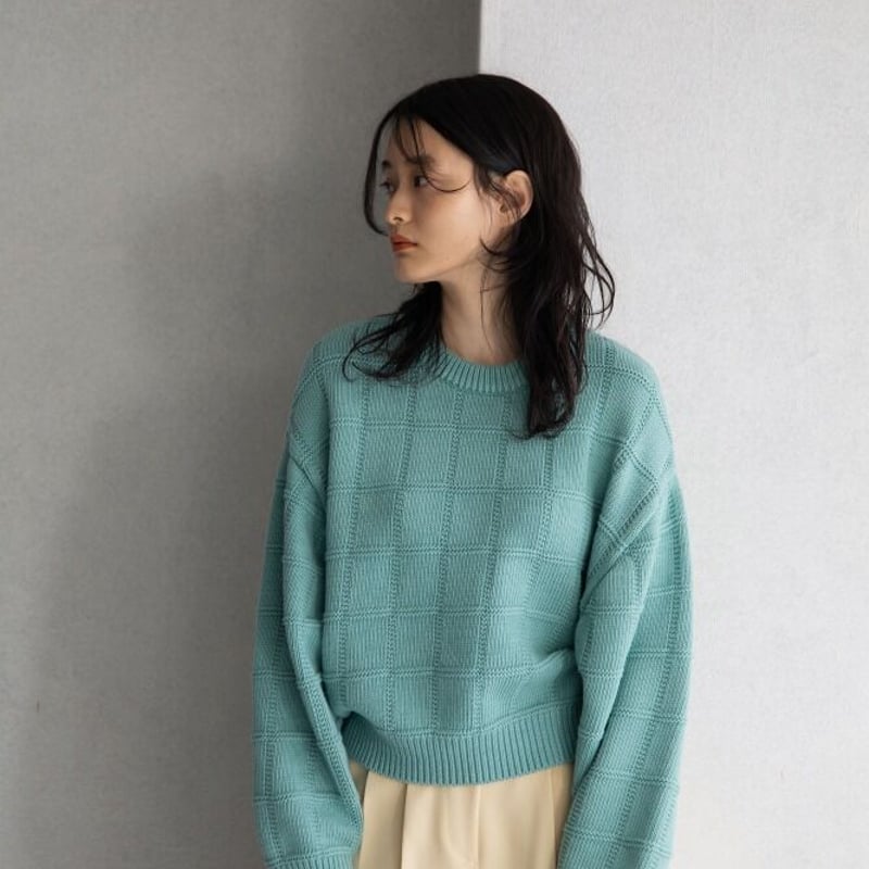 【完売】　nokcha オーバーニット nokcha original】block over knit/light blue_nt1