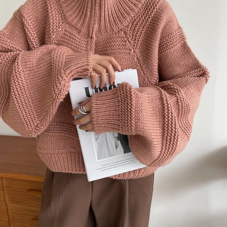 【nokcha original】zip up over knit/pink_nt1185