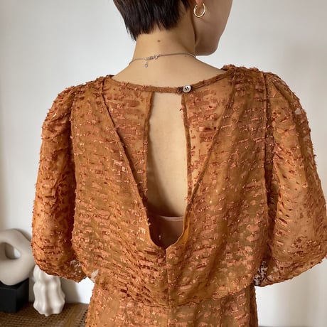 【nokcha original】jacquard sheer dress/camel_nd0092