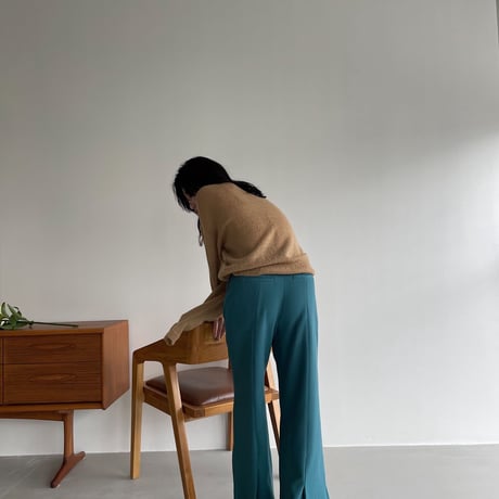【nokcha original】back slit long pants/turquoise blue_np0452