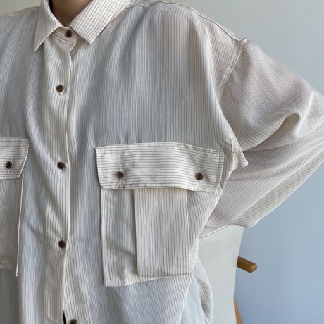 【nokcha original】pin stripe sheer over shirt/ivory_nt1044