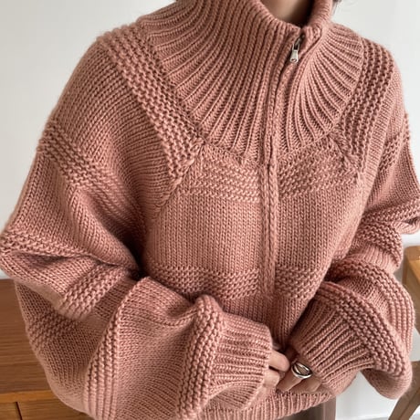 【nokcha original】zip up over knit/pink_nt1185