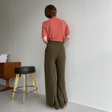 【nokcha original】back slit long pants/deep khaki_np0453