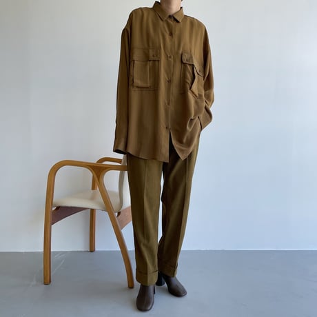 【nokcha original】pin stripe sheer over shirt/olive brown_nt1045