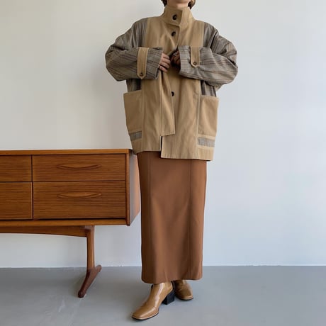 【nokcha original】stitch long skirt/camel brown_ns0059