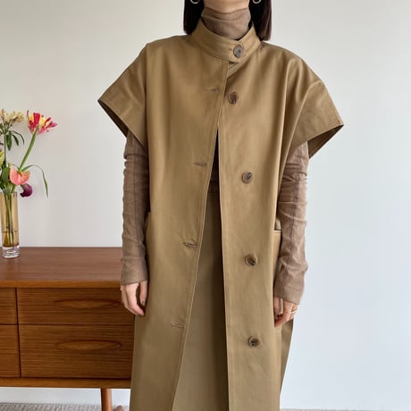 【nokcha original】twill slit long vest/beige_no0205