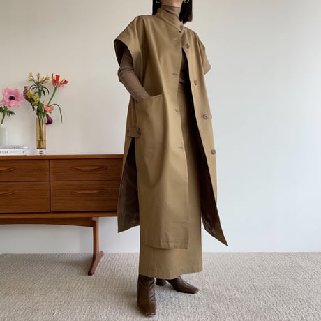 【nokcha original】twill slit long vest/beige_no0205