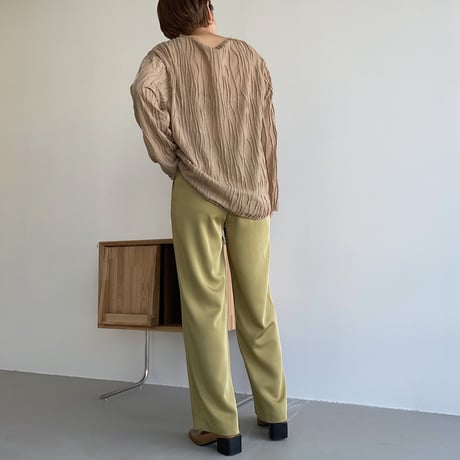 【nokcha original】satin slit pants/yellow green_np0455