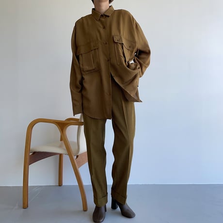 【nokcha original】pin stripe sheer over shirt/olive brown_nt1045