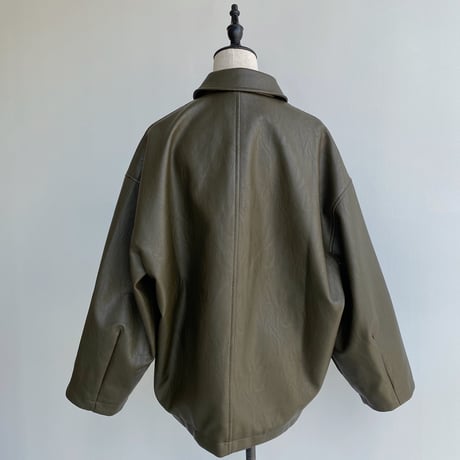【nokcha original】eco leather over jacket/deep khaki_no0164