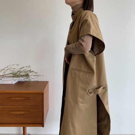 【nokcha original】twill slit long vest/beige_no0205