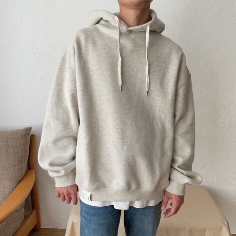 【nokcha original】unisex label hood pullover/oatmeal_nt0725