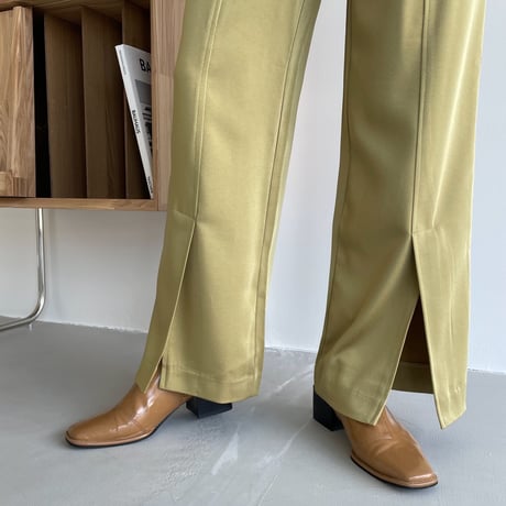 【nokcha original】satin slit pants/yellow green_np0455