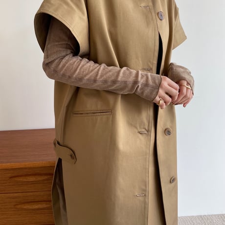 【nokcha original】twill slit long vest/beige_no0205