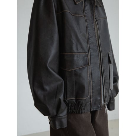 《予約販売》vintage like  fake leather jacket/2colors(unisex)_no0469