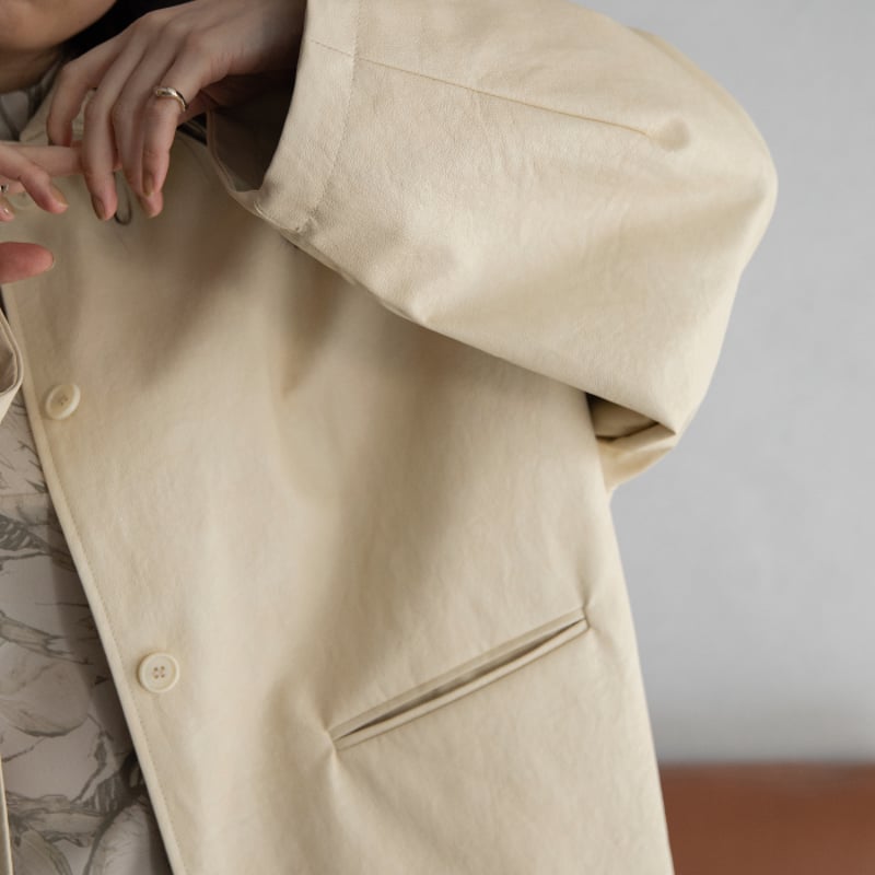 nokcha original】eco leather over jacket/ivory_ nokcha original】eco leather over jacket/ivory_