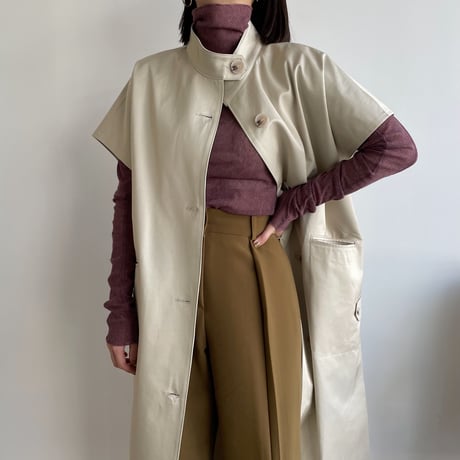 【nokcha original】twill slit long vest/ivory_no0204