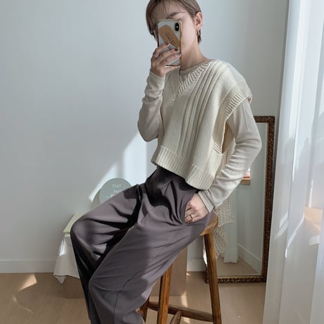 【nokcha original】slit long slacks pants/2colors_np0146