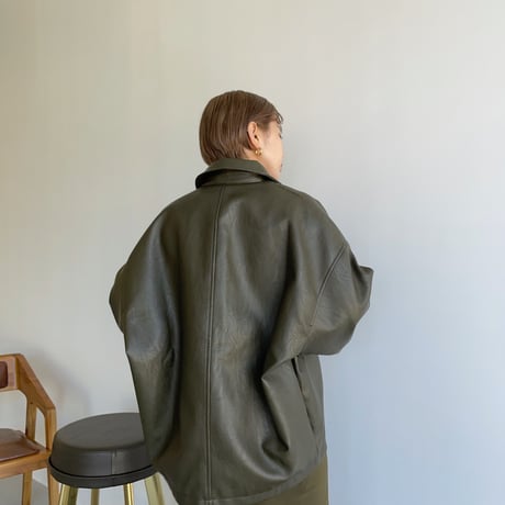 【nokcha original】eco leather over jacket/deep khaki_no0164