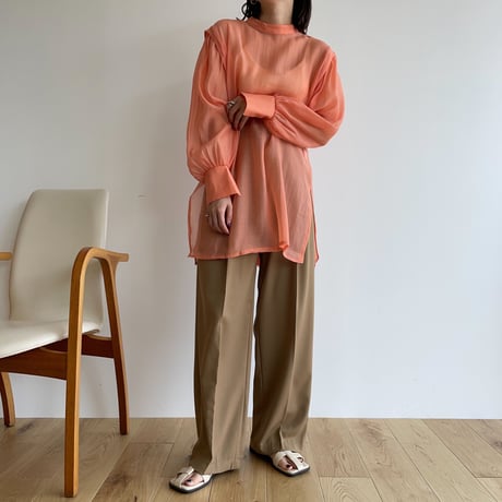 【nokcha original】2way volume sheer blouse/apricot orange_nb0046