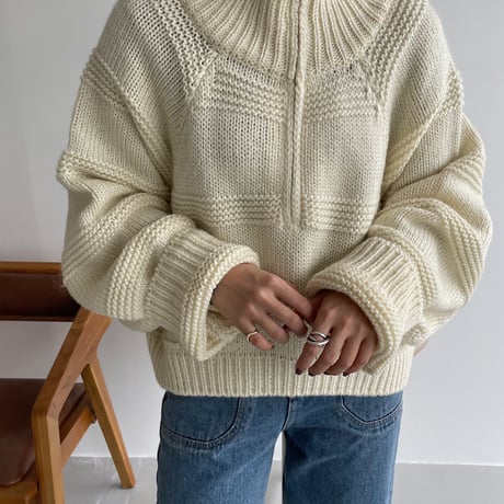 【nokcha original】zip up over knit/ivory_nt1174