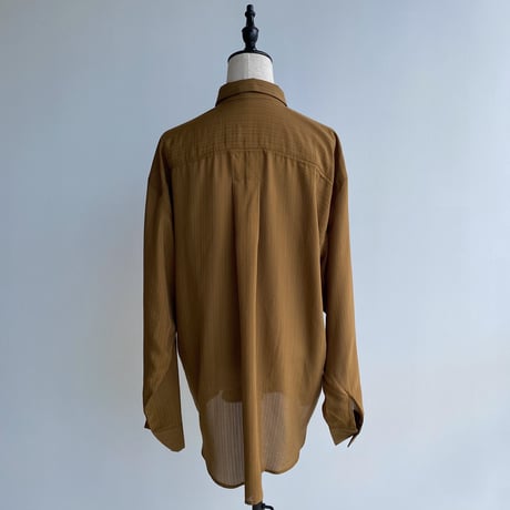 【nokcha original】pin stripe sheer over shirt/olive brown_nt1045