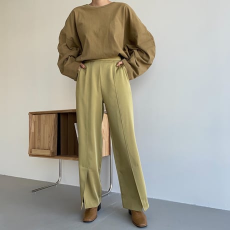 【nokcha original】satin slit pants/yellow green_np0455