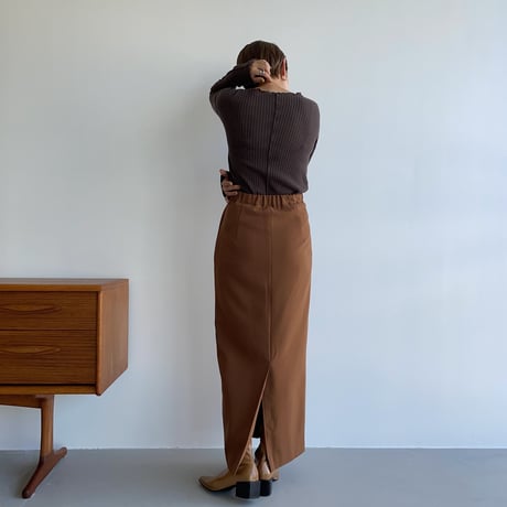 【nokcha original】stitch long skirt/camel brown_ns0059