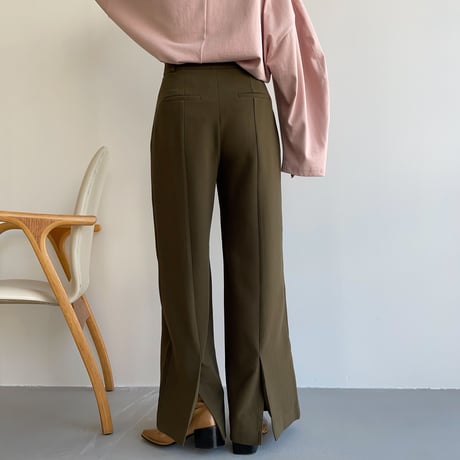 【nokcha original】back slit long pants/deep khaki_np0453