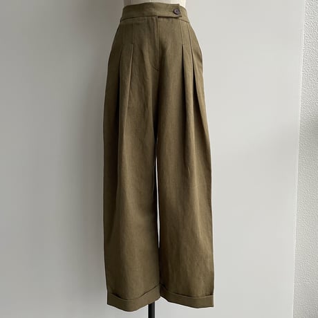 【nokcha original】 linen tuck cocoon pants/khaki_np0399