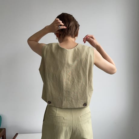 【nokcha original】2way linen vest/pistacchio_nt0967