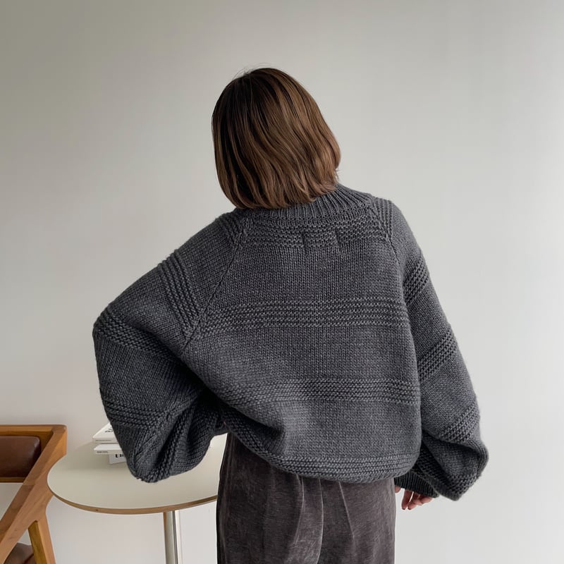 nokcha original】zip up over knit/charcoal_nt11