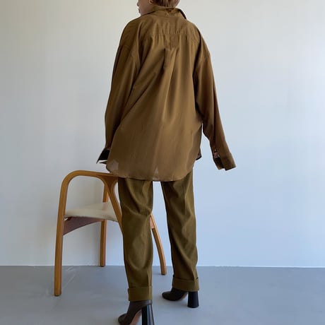 【nokcha original】pin stripe sheer over shirt/olive brown_nt1045