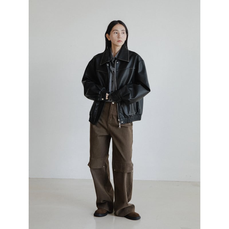 予約販売》vintage like fake leather jacket/2colors