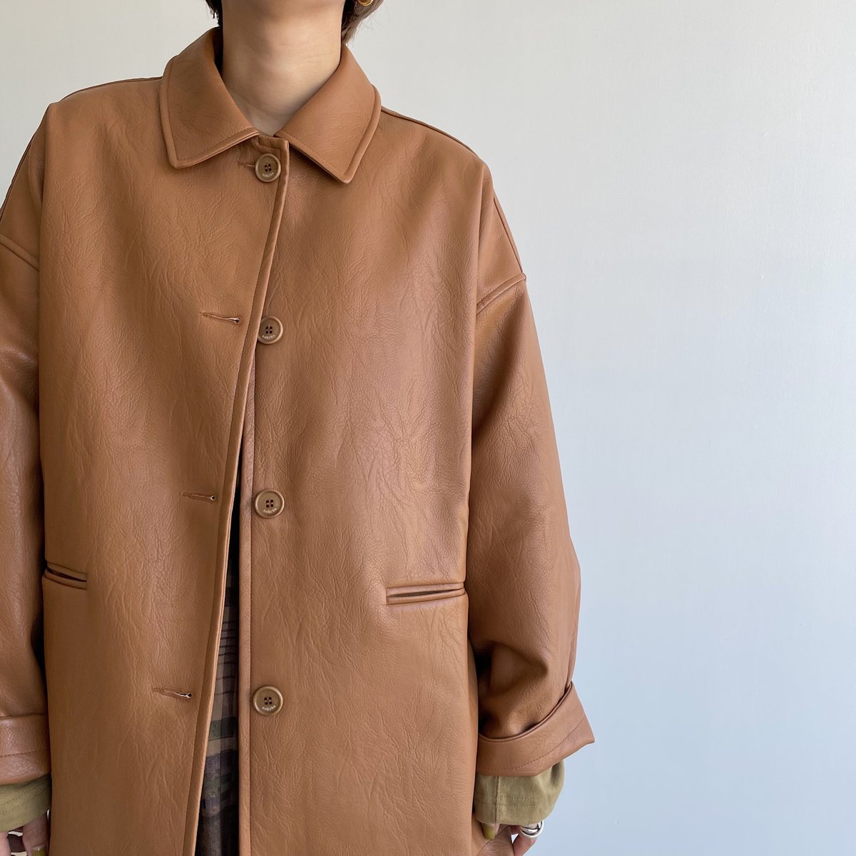 nokcha original】eco leather over jacket/camel