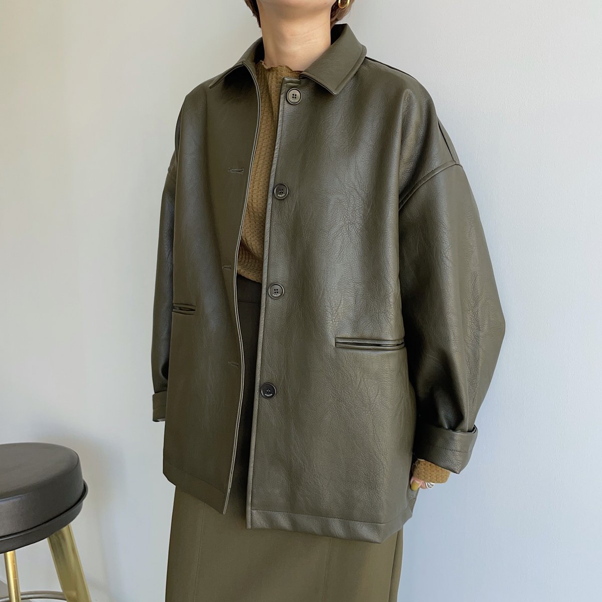 nokcha original】eco leather over jacket/deep k