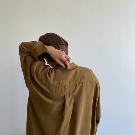 【nokcha original】pin stripe sheer over shirt/olive brown_nt1045