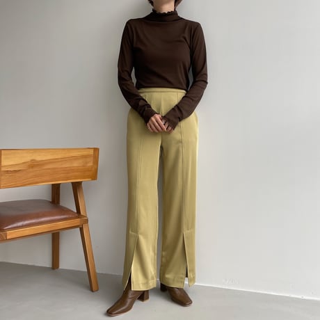 【nokcha original】satin slit pants/yellow green_np0455