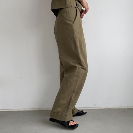 【nokcha original】 linen tuck cocoon pants/khaki_np0399