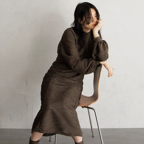 【nokcha original】volume long dress/brown_nd0119