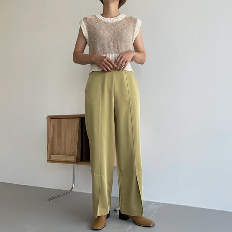 【nokcha original】satin slit pants/yellow green_np0455