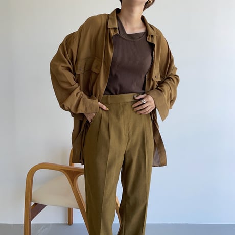 【nokcha original】pin stripe sheer over shirt/olive brown_nt1045