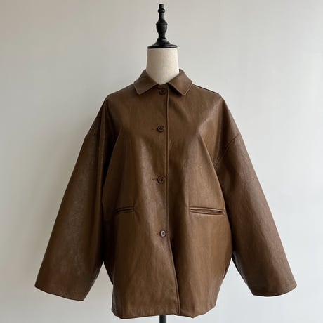 【nokcha original】eco leather over jacket/brown_no0196