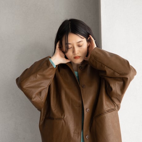 【nokcha original】eco leather over jacket/brown_no0196