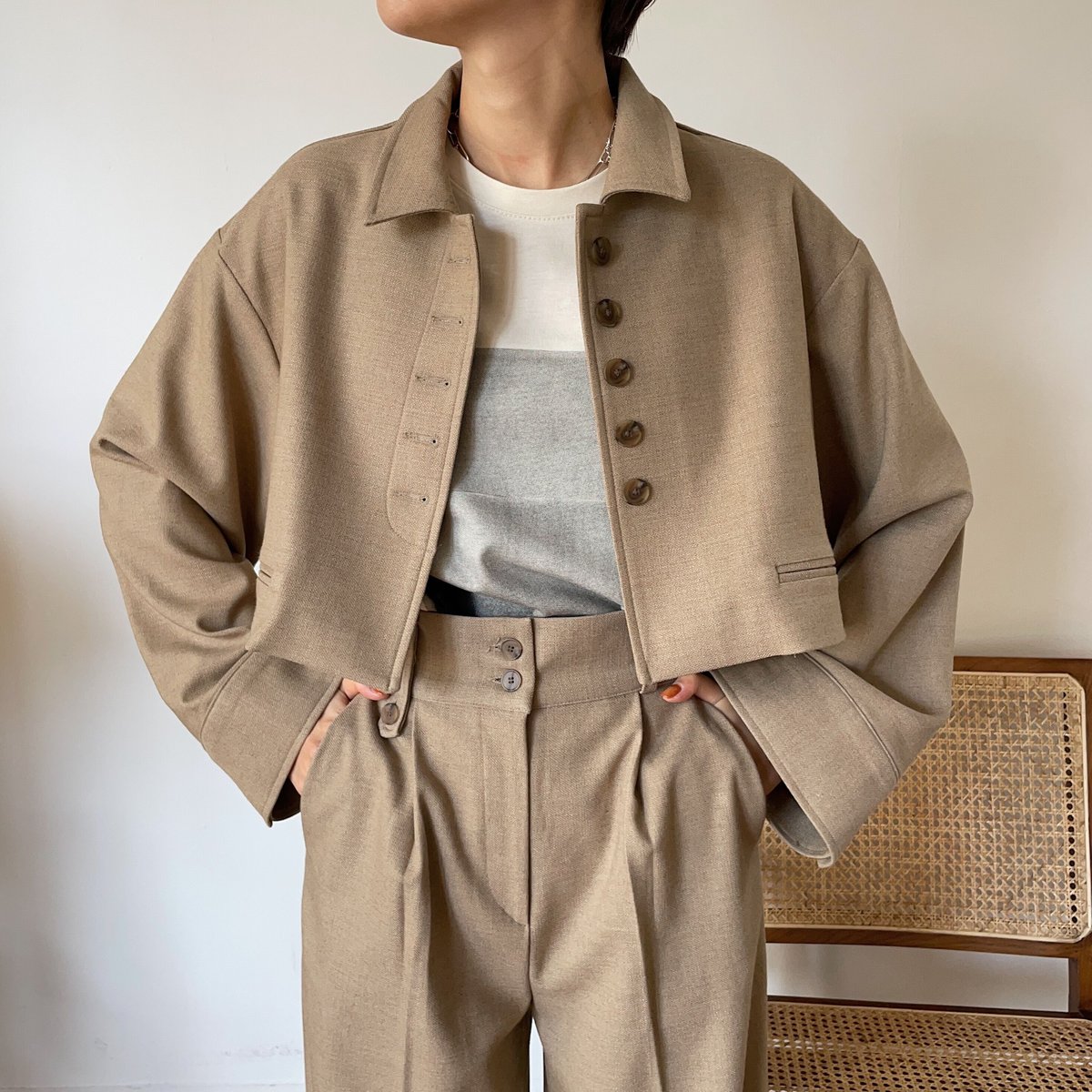 nokcha original】half minimal jacket/beige_no01 nokcha original】half minimal jacket/beige_no01