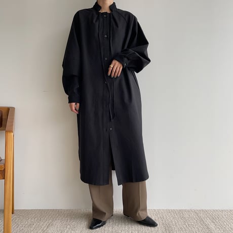 【nokcha original】accent jacquard long shirt/black_nb0081
