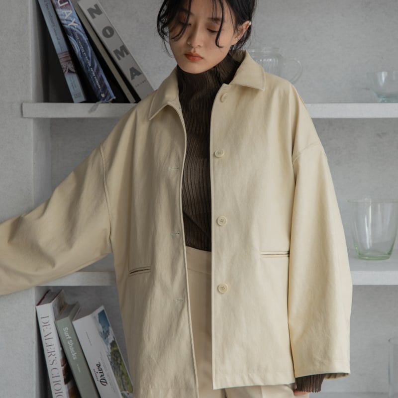 nokcha original】eco leather over jacket/ivory_ nokcha original】eco leather over jacket/ivory_