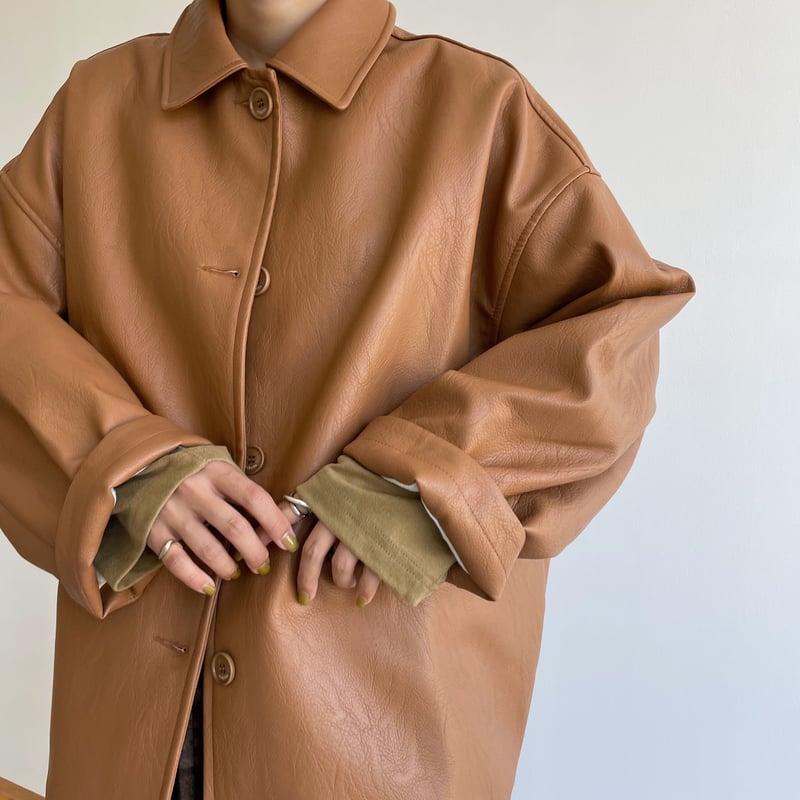 nokcha original】eco leather over jacket/camel