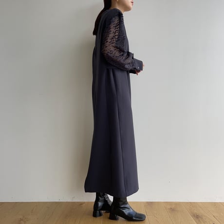 【nokcha original】sleeve dress/charcoal navy_nd0134